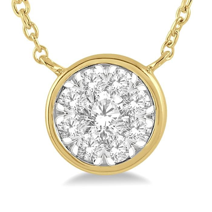 3/4 Ctw Round Shape Shine Bright Diamond Pendant With Chain in 14K Yellow and White Gold