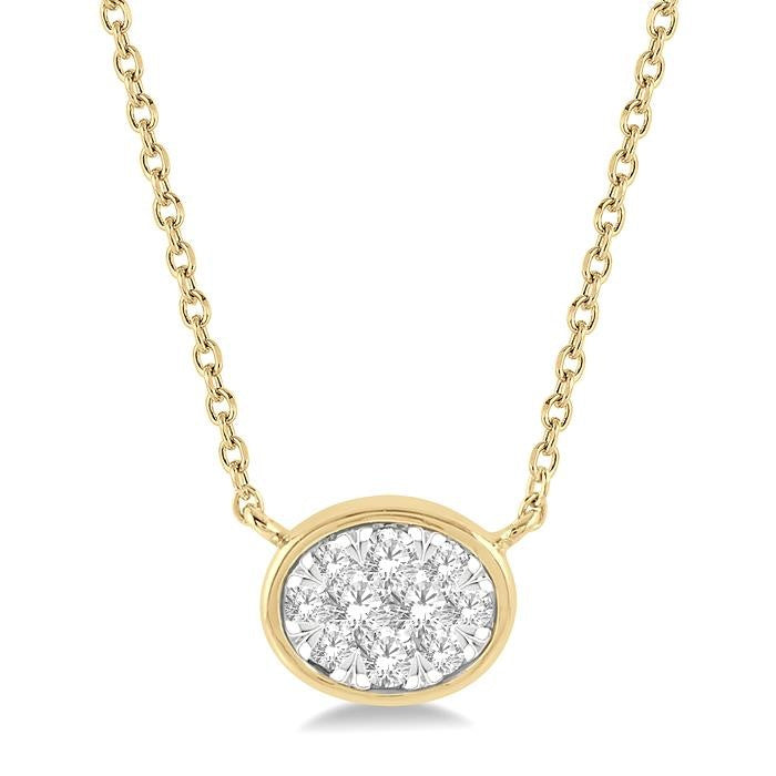 1/6 Ctw Oval Shape Shine Bright Diamond Pendant With Chain in 14K Yellow and White Gold
