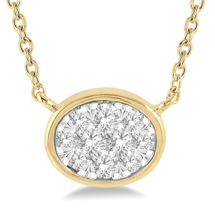 1/6 Ctw Oval Shape Shine Bright Diamond Pendant With Chain in 14K Yellow and White Gold