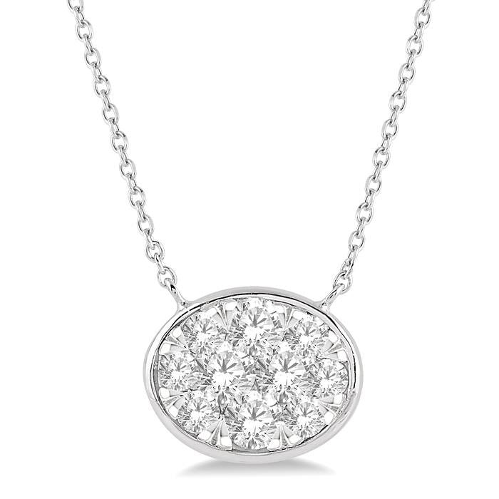1/2 Ctw Oval Shape Shine Bright Diamond Pendant With Chain in 14K White Gold