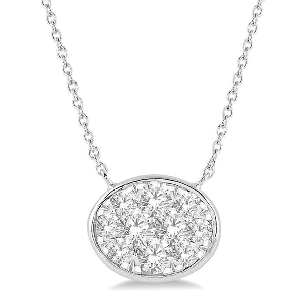 1/2 Ctw Oval Shape Shine Bright Diamond Pendant With Chain in 14K White Gold