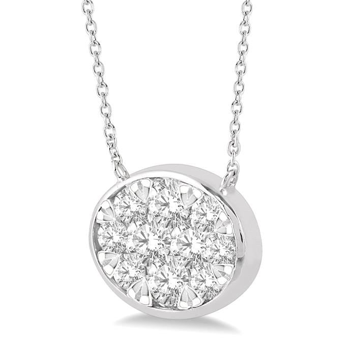 1/2 Ctw Oval Shape Shine Bright Diamond Pendant With Chain in 14K White Gold
