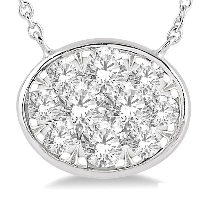1/2 Ctw Oval Shape Shine Bright Diamond Pendant With Chain in 14K White Gold
