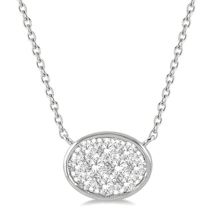 Bellona Oleander Oval Shape East-West Shine Bright Essential Diamond Pendant