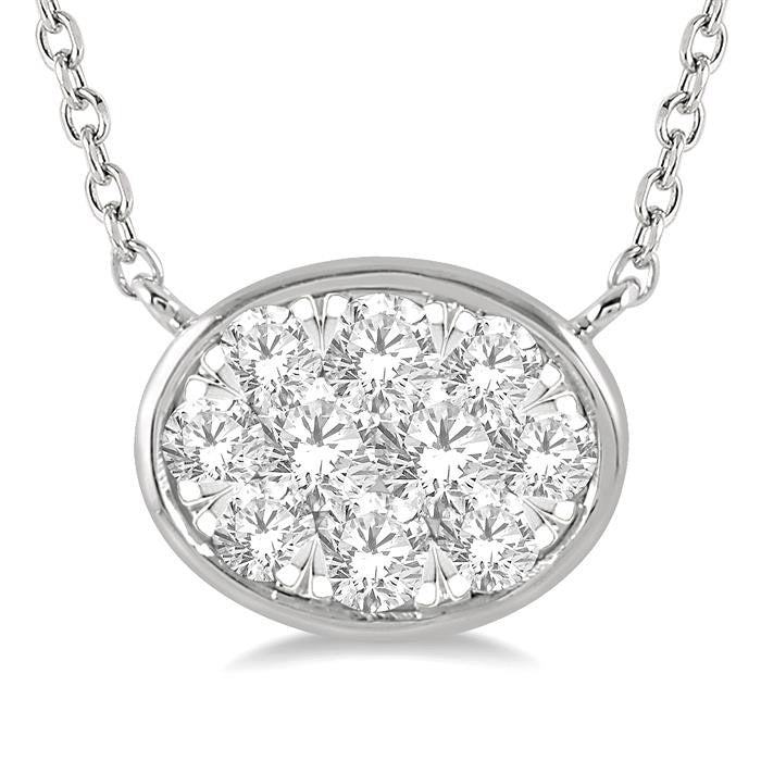 Bellona Oleander Oval Shape East-West Shine Bright Essential Diamond Pendant