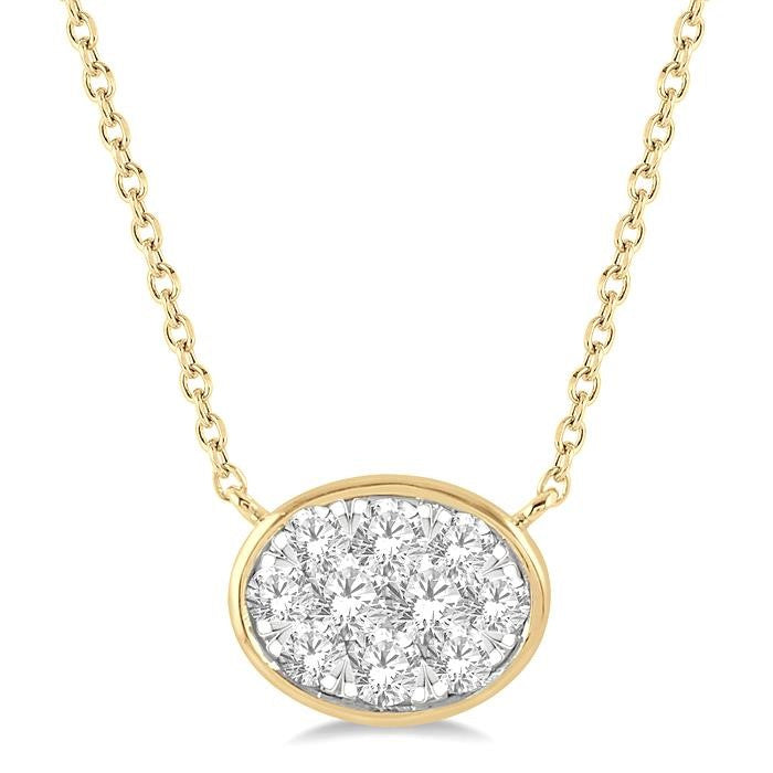 1/3 Ctw Oval Shape Shine Bright Diamond Pendant With Chain in 14K Yellow and White Gold