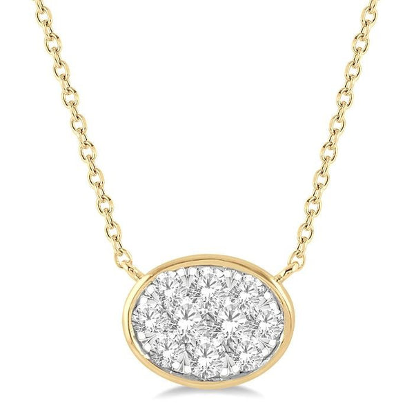 1/3 Ctw Oval Shape Shine Bright Diamond Pendant With Chain in 14K Yellow and White Gold