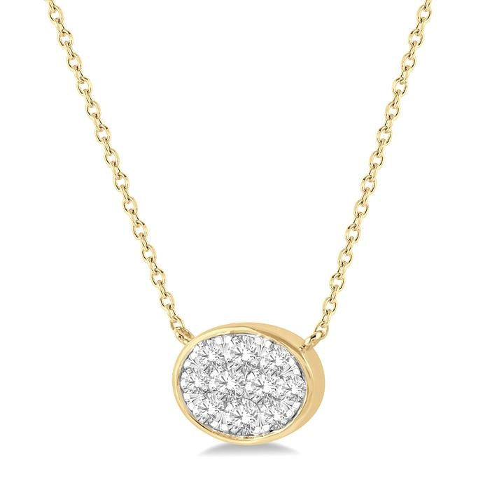 1/3 Ctw Oval Shape Shine Bright Diamond Pendant With Chain in 14K Yellow and White Gold