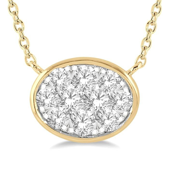 1/3 Ctw Oval Shape Shine Bright Diamond Pendant With Chain in 14K Yellow and White Gold