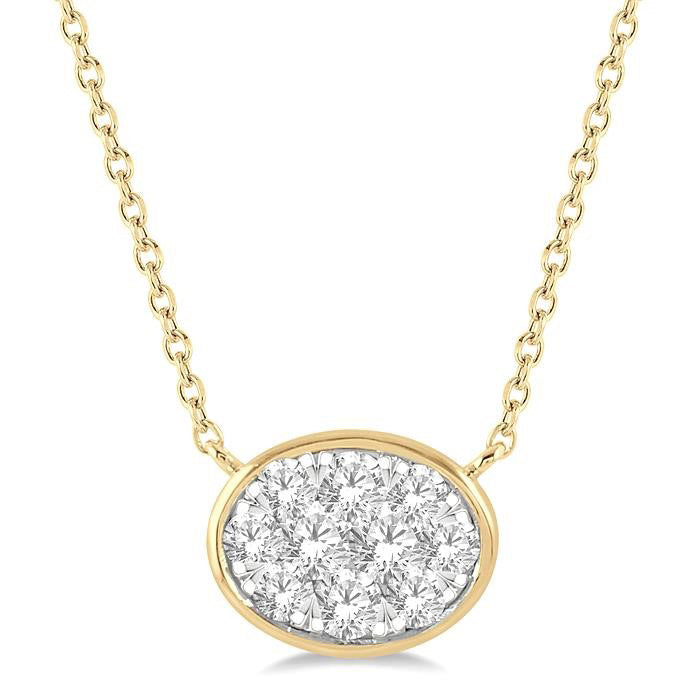 Clover Waverly Oval Shape East-West Bezel Set Shine Bright Essential Diamond Pendant