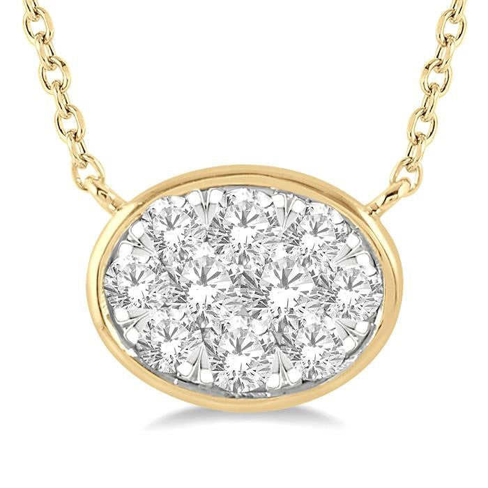 Clover Waverly Oval Shape East-West Bezel Set Shine Bright Essential Diamond Pendant