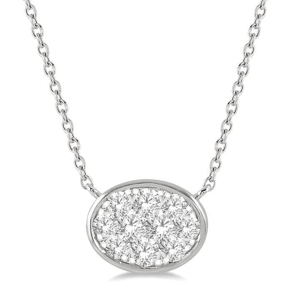 1/3 Ctw Oval Shape Shine Bright Diamond Pendant With Chain in 14K White Gold