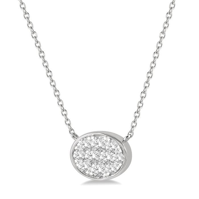 1/3 Ctw Oval Shape Shine Bright Diamond Pendant With Chain in 14K White Gold