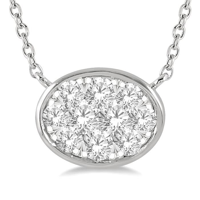 1/3 Ctw Oval Shape Shine Bright Diamond Pendant With Chain in 14K White Gold
