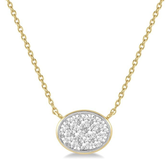 1/3 Ctw Oval Shape Shine Bright Diamond Pendant With Chain in 14K Yellow and White Gold