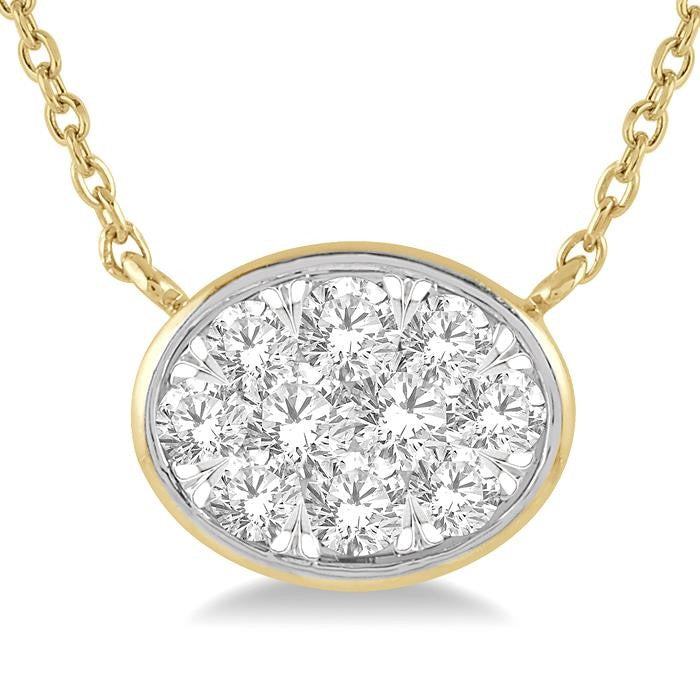 1/3 Ctw Oval Shape Shine Bright Diamond Pendant With Chain in 14K Yellow and White Gold