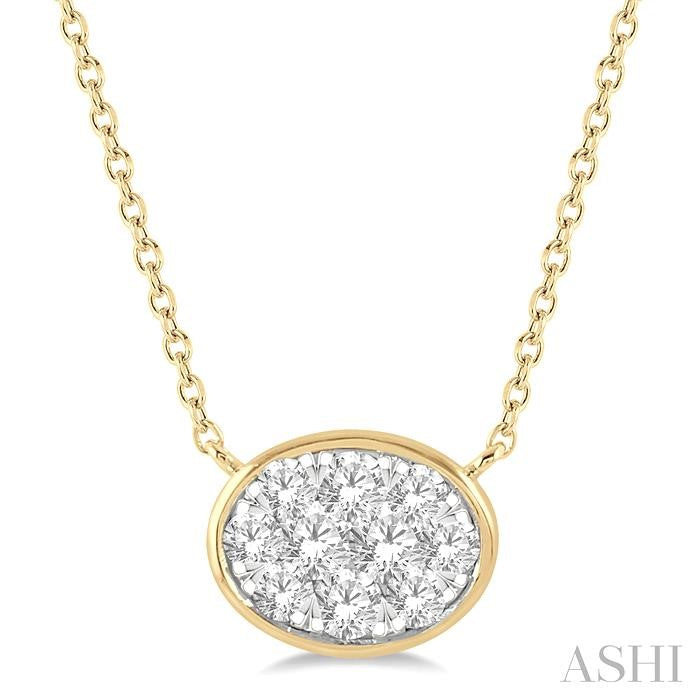 1/3 Ctw Oval Shape Shine Bright Diamond Pendant With Chain in 14K Yellow and White Gold