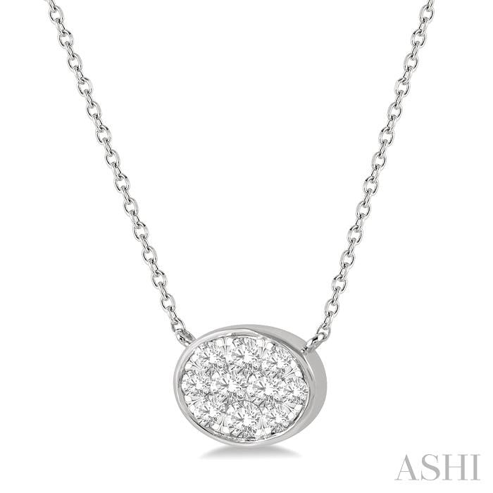 1/3 Ctw Oval Shape Shine Bright Diamond Pendant With Chain in 14K White Gold