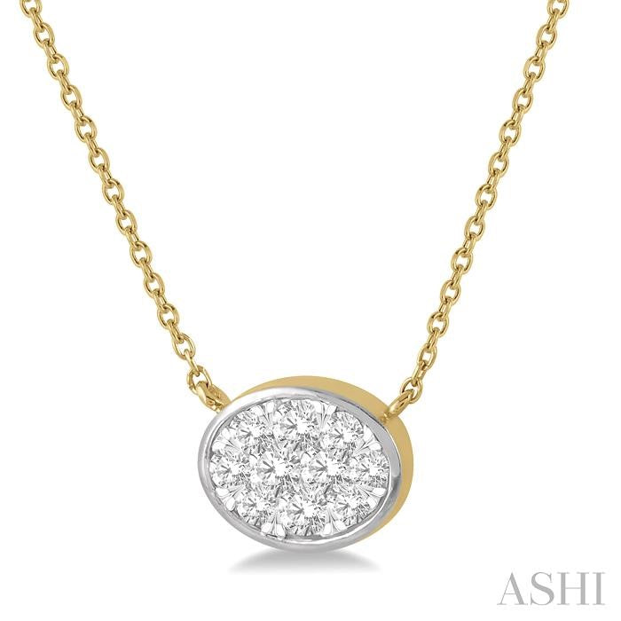 1/3 Ctw Oval Shape Shine Bright Diamond Pendant With Chain in 14K Yellow and White Gold