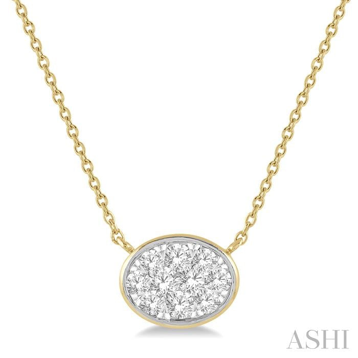 1/3 Ctw Oval Shape Shine Bright Diamond Pendant With Chain in 14K Yellow and White Gold