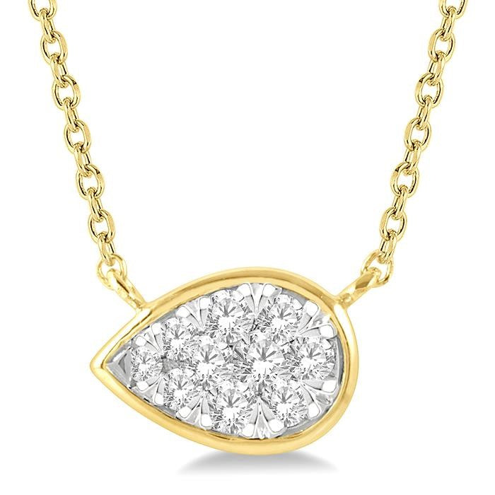 1/6 Ctw Pear Shape Shine Bright Diamond Pendant With Chain in 14K Yellow and White Gold