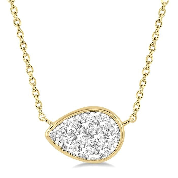 1/3 Ctw Pear Shape Shine Bright Diamond Pendant With Chain in 14K Yellow and White Gold