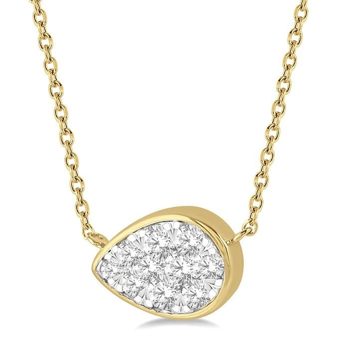 1/3 Ctw Pear Shape Shine Bright Diamond Pendant With Chain in 14K Yellow and White Gold