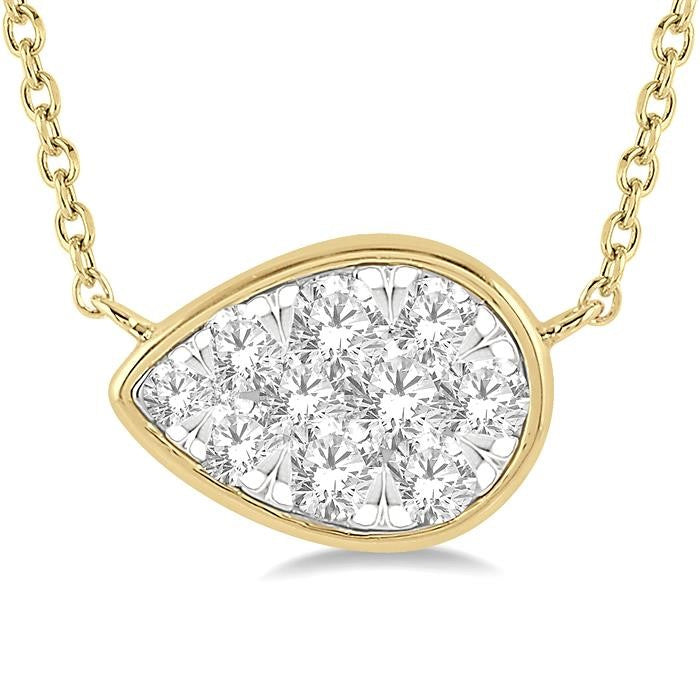 1/3 Ctw Pear Shape Shine Bright Diamond Pendant With Chain in 14K Yellow and White Gold