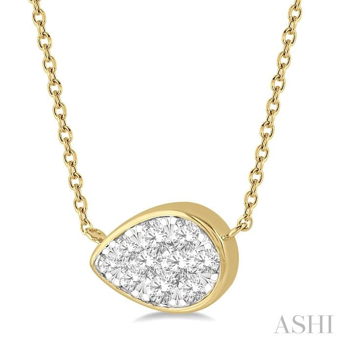 1/3 Ctw Pear Shape Shine Bright Diamond Pendant With Chain in 14K Yellow and White Gold