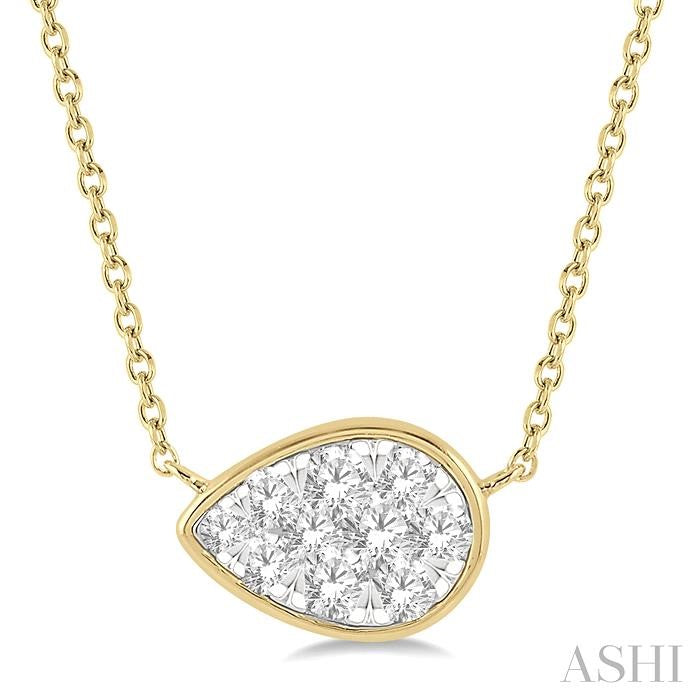 1/3 Ctw Pear Shape Shine Bright Diamond Pendant With Chain in 14K Yellow and White Gold