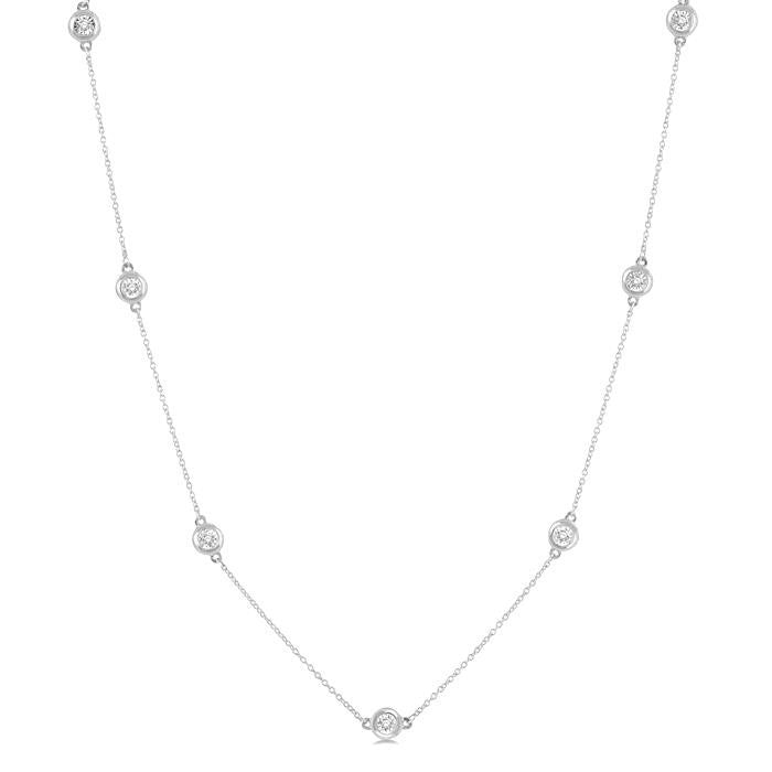 1/10 Ctw Round Cut Diamond Station Necklace in 10K White Gold