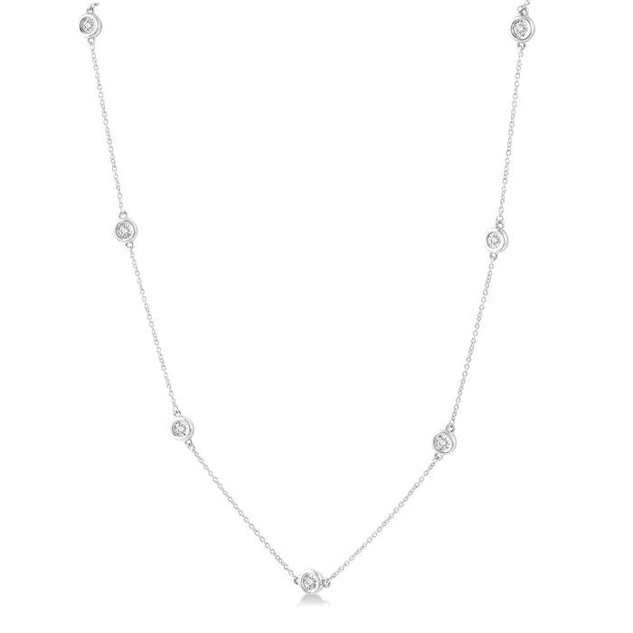 1/10 Ctw Round Cut Diamond Station Necklace in 10K White Gold