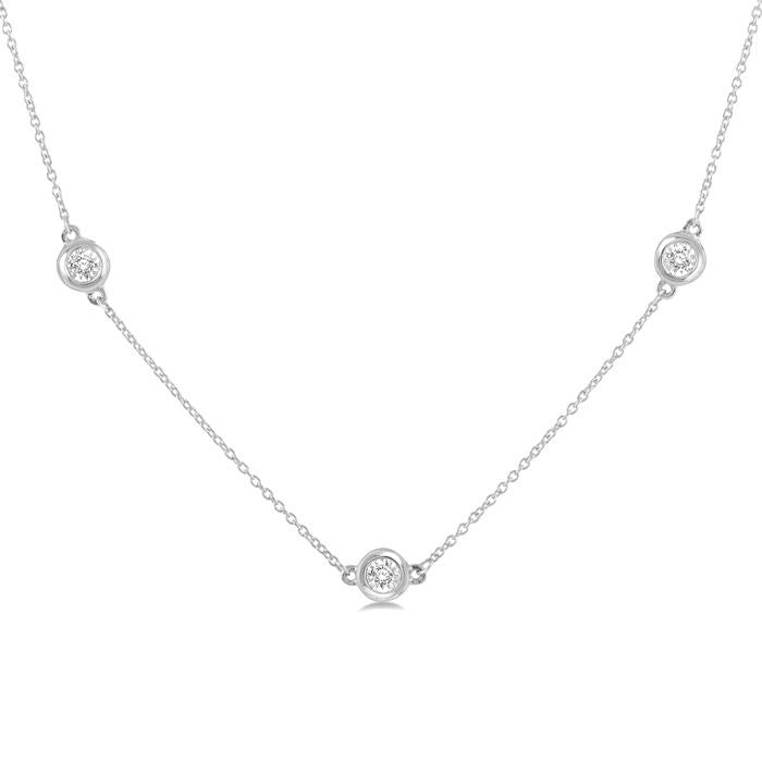 1/10 Ctw Round Cut Diamond Station Necklace in 10K White Gold