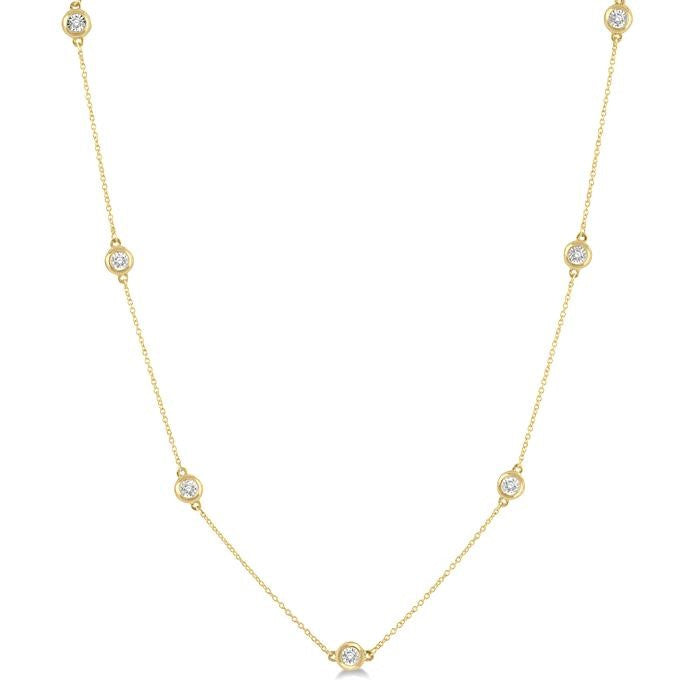 1/10 Ctw Round Cut Diamond Station Necklace in 10K Yellow Gold