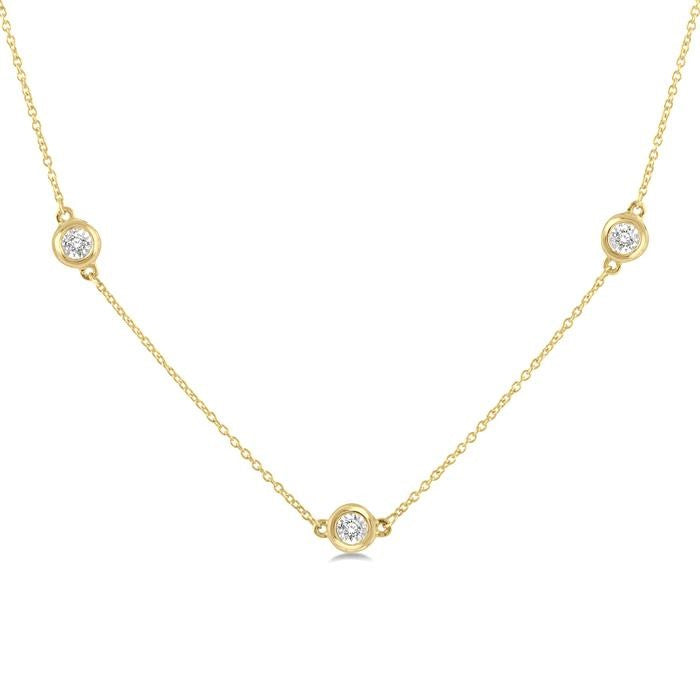 1/10 Ctw Round Cut Diamond Station Necklace in 10K Yellow Gold