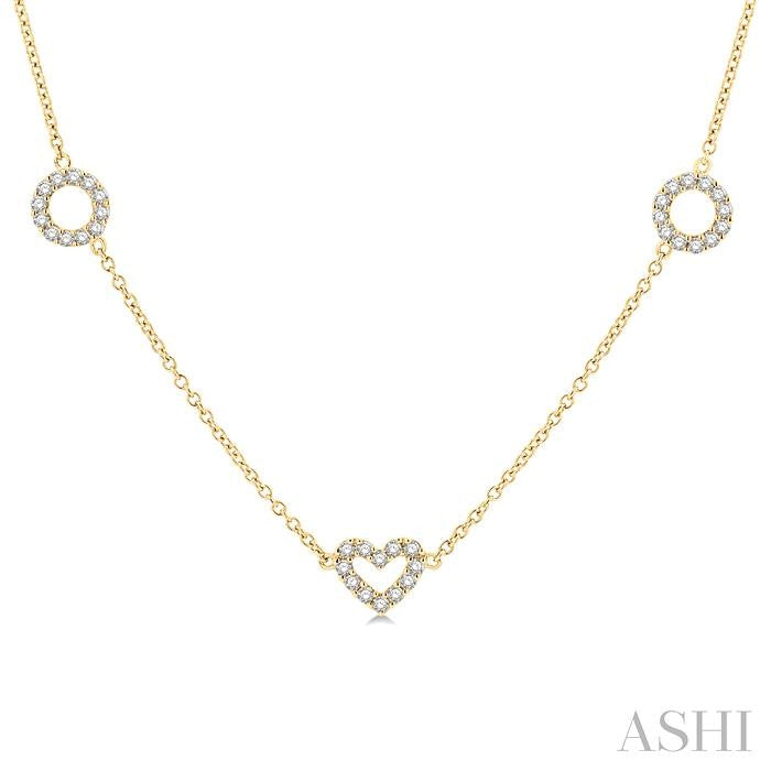 1 Ctw Heart and Circle Round Cut Diamond Station Necklace in 14K Yellow Gold