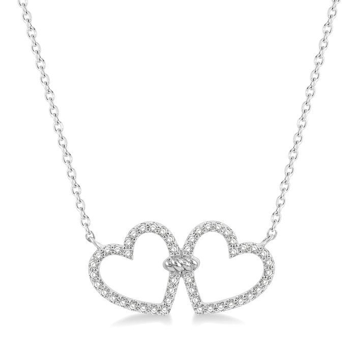 1/4 Ctw Coupled Twin Heart Round Cut Diamond Necklace in 14K White Gold