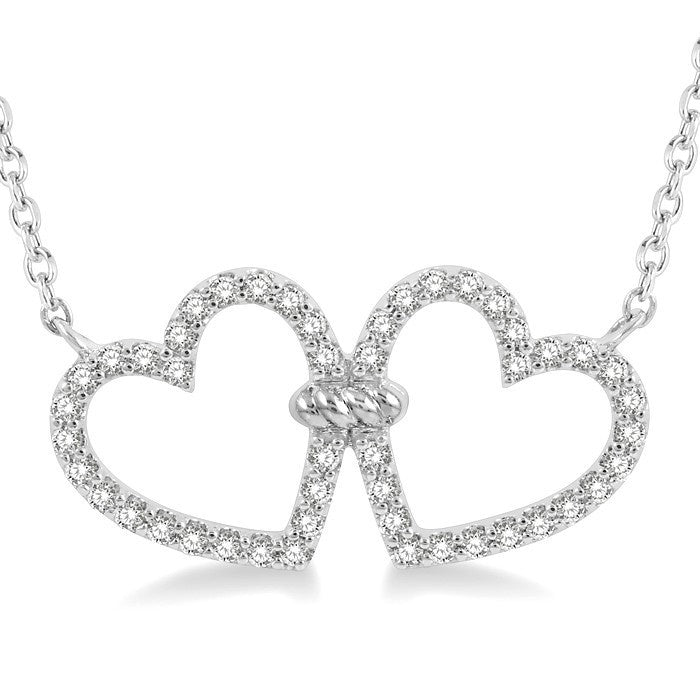 1/4 Ctw Coupled Twin Heart Round Cut Diamond Necklace in 14K White Gold