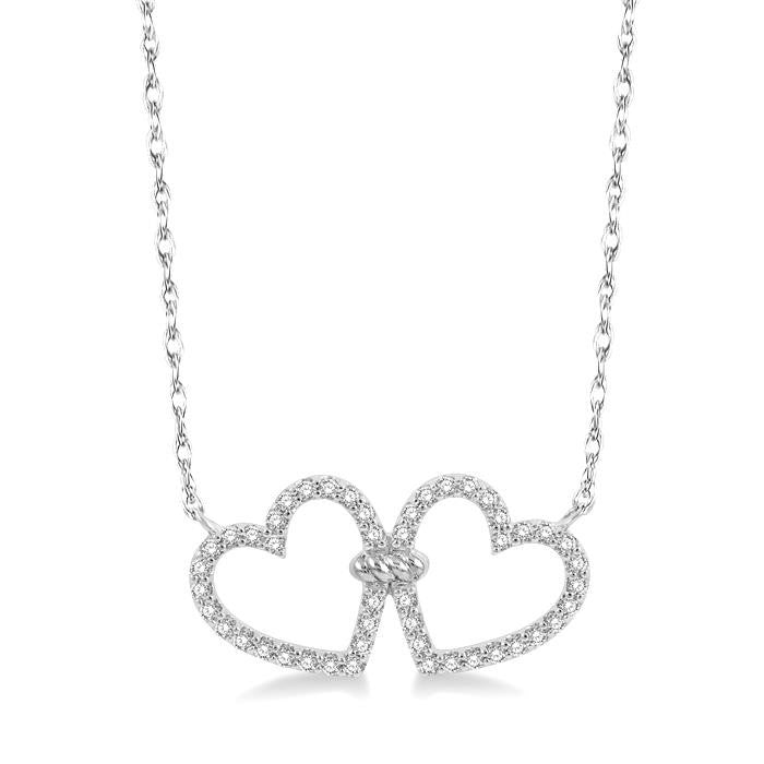 1/4 Ctw Coupled Twin Heart Round Cut Diamond Necklace in 10K White Gold