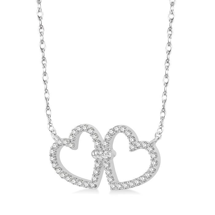 1/4 Ctw Coupled Twin Heart Round Cut Diamond Necklace in 10K White Gold