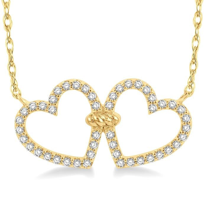 1/4 Ctw Coupled Twin Heart Round Cut Diamond Necklace in 10K Yellow Gold