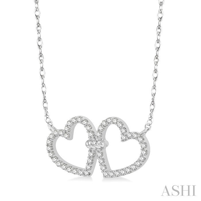 1/4 Ctw Coupled Twin Heart Round Cut Diamond Necklace in 14K White Gold