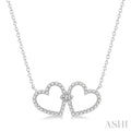 1/4 Ctw Coupled Twin Heart Round Cut Diamond Necklace in 14K White Gold