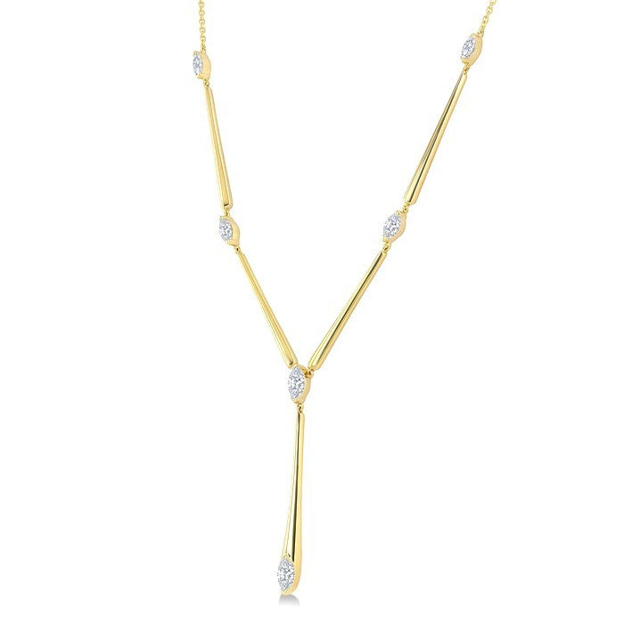 1 Ctw Marquise Cut Diamond Tapered Bar Necklace in 14K Yellow Gold