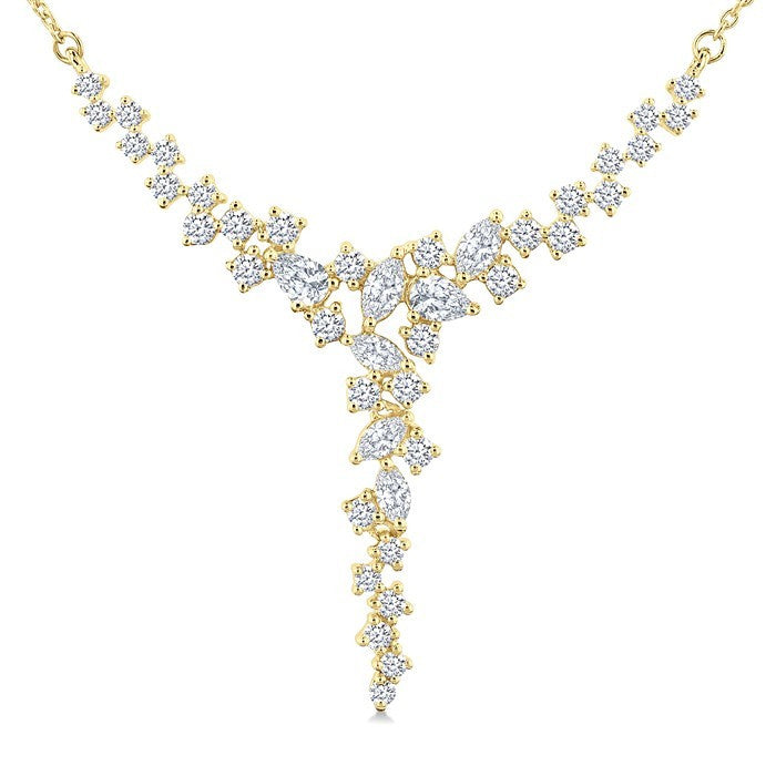 1 Ctw Waterfall Mixed Cut Diamond Scatter Necklace in 14K Yellow Gold