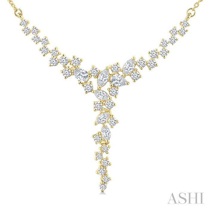 1 Ctw Waterfall Mixed Cut Diamond Scatter Necklace in 14K Yellow Gold