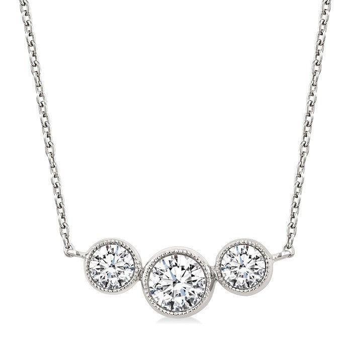 1 Ctw Past, Present & Future 3-Stone Bezel Set Round Cut Diamond Necklace in 14K White Gold