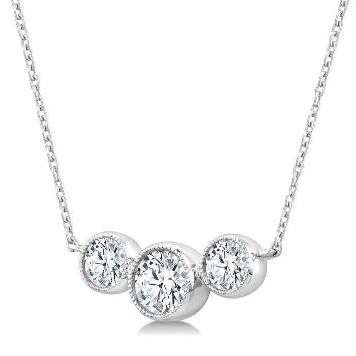 1 Ctw Past, Present & Future 3-Stone Bezel Set Round Cut Diamond Necklace in 14K White Gold