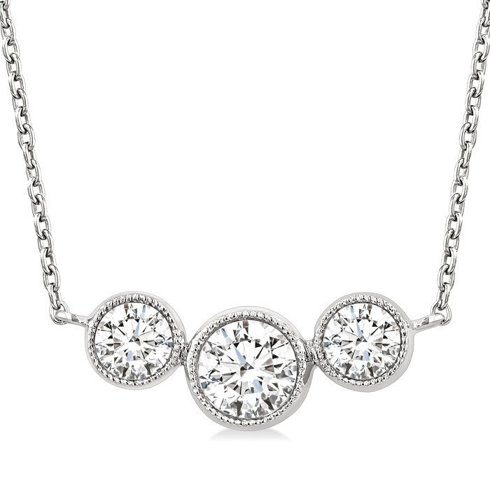 1 Ctw Past, Present & Future 3-Stone Bezel Set Round Cut Diamond Necklace in 14K White Gold