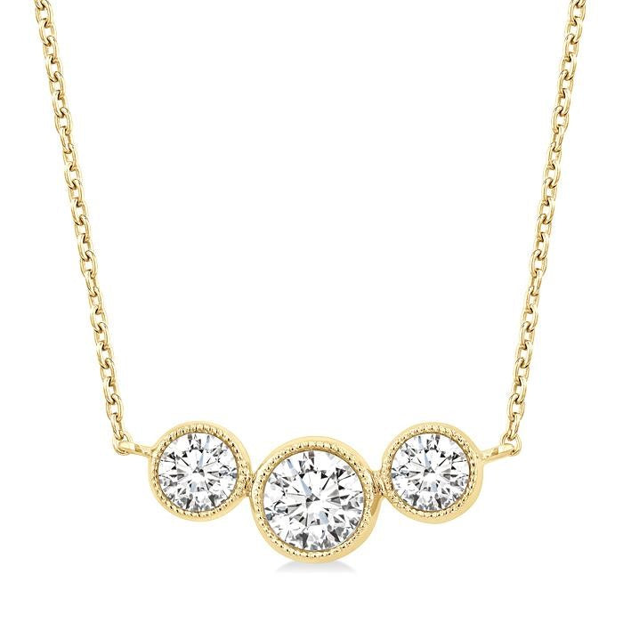 1 Ctw Past, Present & Future 3-Stone Bezel Set Round Cut Diamond Necklace in 14K Yellow Gold